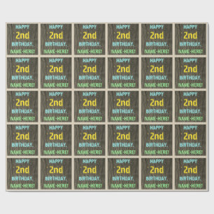 Faux Wood, Painted Text Look, 2nd Birthday + Name Wrapping Paper