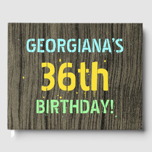 Faux Wood, Painted Text Look, 36th Birthday + Name Guest Book