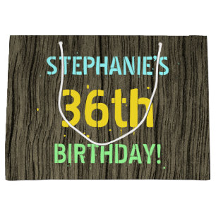 Faux Wood, Painted Text Look, 36th Birthday + Name Large Gift Bag