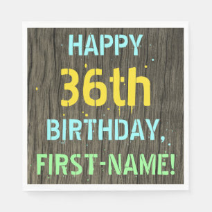 Faux Wood, Painted Text Look, 36th Birthday + Name Napkin