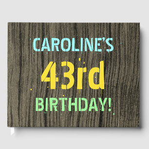 Faux Wood, Painted Text Look, 43rd Birthday + Name Guest Book