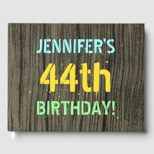 Faux Wood, Painted Text Look, 44th Birthday + Name Guest Book