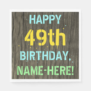 Faux Wood, Painted Text Look, 49th Birthday + Name Napkin