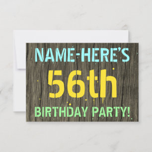 Faux Wood, Painted Text Look, 56th Birthday + Name Invitation