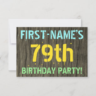 Faux Wood, Painted Text Look, 79th Birthday + Name Invitation