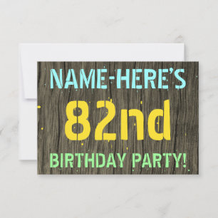 Faux Wood, Painted Text Look, 82nd Birthday + Name Invitation