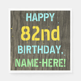 Faux Wood, Painted Text Look, 82nd Birthday + Name Napkin