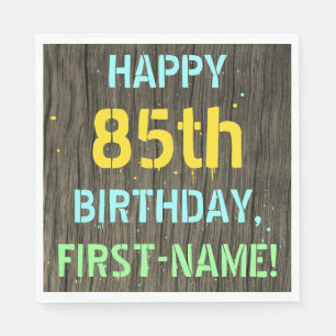 Faux Wood, Painted Text Look, 85th Birthday + Name Napkin