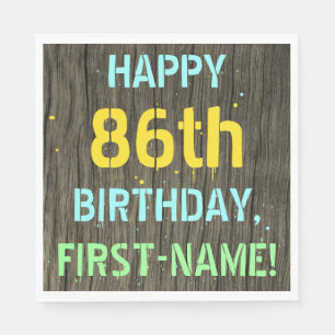 Faux Wood, Painted Text Look, 86th Birthday + Name Napkin