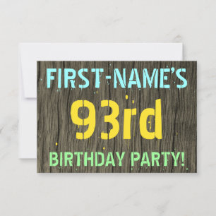 Faux Wood, Painted Text Look, 93rd Birthday + Name Invitation
