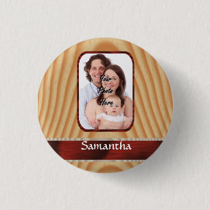 Faux wood photo template 3 cm round badge