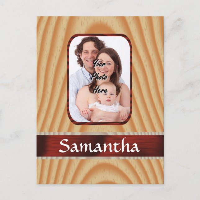 Faux wood photo template postcard (Front)