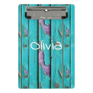 Faux Wood Purple and Turquoise Blue  Mini Clipboard