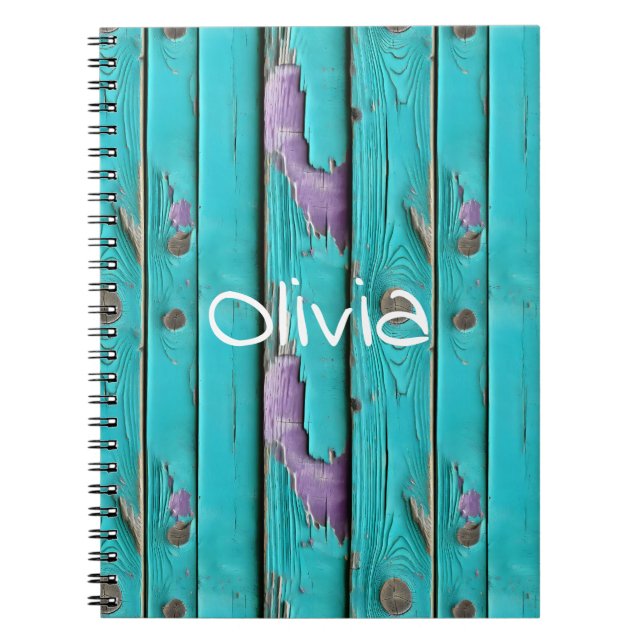 Faux Wood Purple and Turquoise Blue  Notebook (Front)