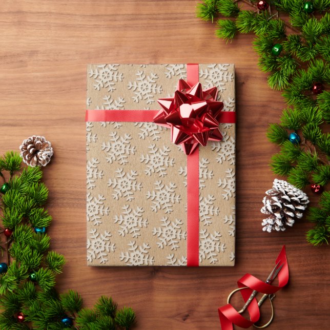 Faux Wood Snowflake On Brown Kraft Look Wrapping Paper (Holiday Gift)