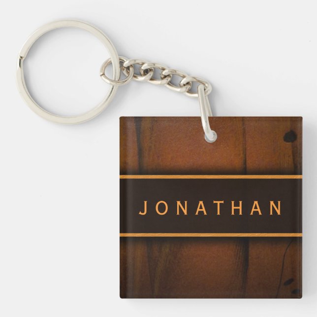 Faux Wood Square Double Sided Acrylic Keychain (Front)
