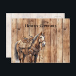 Faux Wood Western Cowboy Cowgirl Horse  Howdy Postcard<br><div class="desc">Faux Wood Western Cowboy Cowgirl Horse Howdy</div>