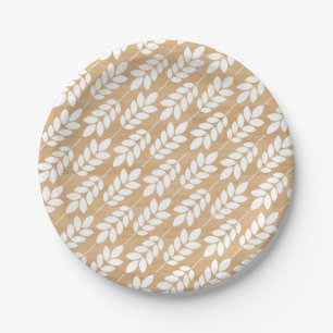 Faux Wood   White Floral Pattern Paper Plate