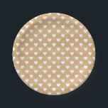 Faux Wood | White Hearts Pattern Paper Plate<br><div class="desc">Stylish paper plate featuring white hearts pattern on a faux wood background. other patterns and similar items are available in my store.</div>