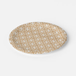 Faux Wood   White Ornate Pattern Paper Plate