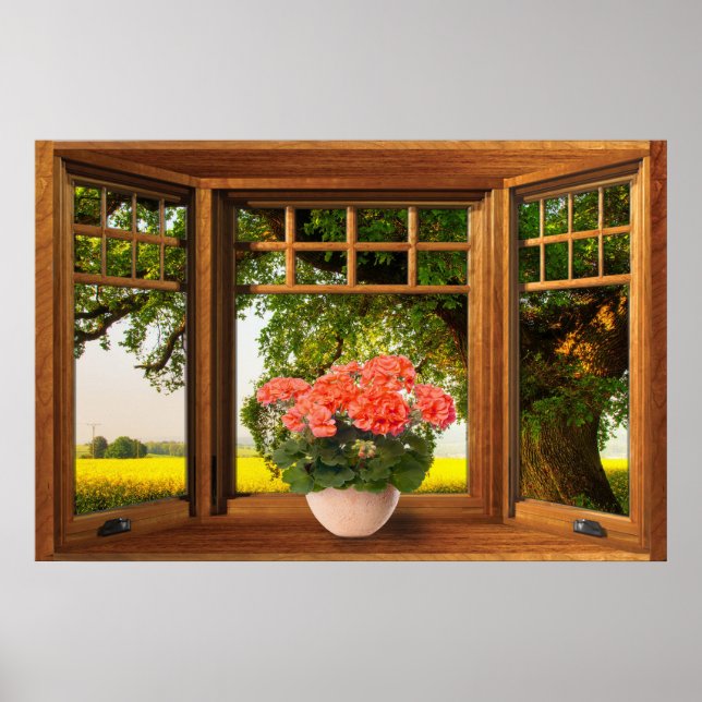 Faux Wooden Bow Window Illusion - Summer View Poster (Front)