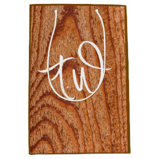 Faux Wooden Custom Initials Medium Gift Bag