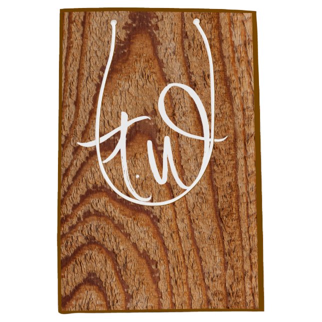 Faux Wooden Custom Initials Medium Gift Bag (Front)