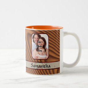 Faux wooden personalised photo Two-Tone coffee mug