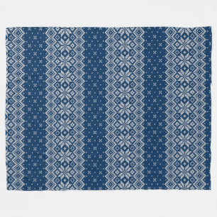 Faux Wool Knitting Pattern Blue and White Fleece Blanket