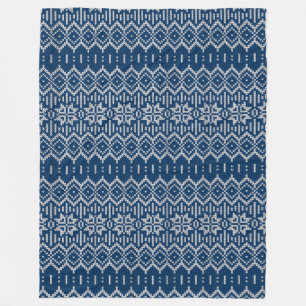 Faux Wool Knitting Pattern Blue White Fleece Blanket