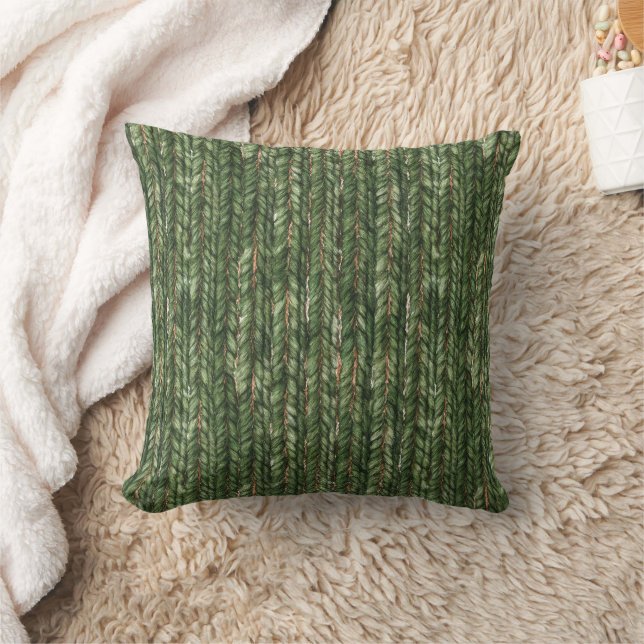 Faux Woven Green Red Threads Christmas Cushion (Blanket)