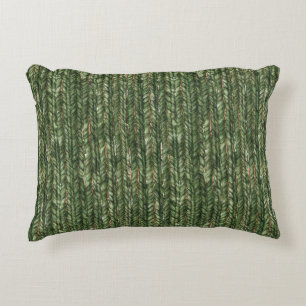 Faux Woven Green Red Threads Christmas Decorative Cushion