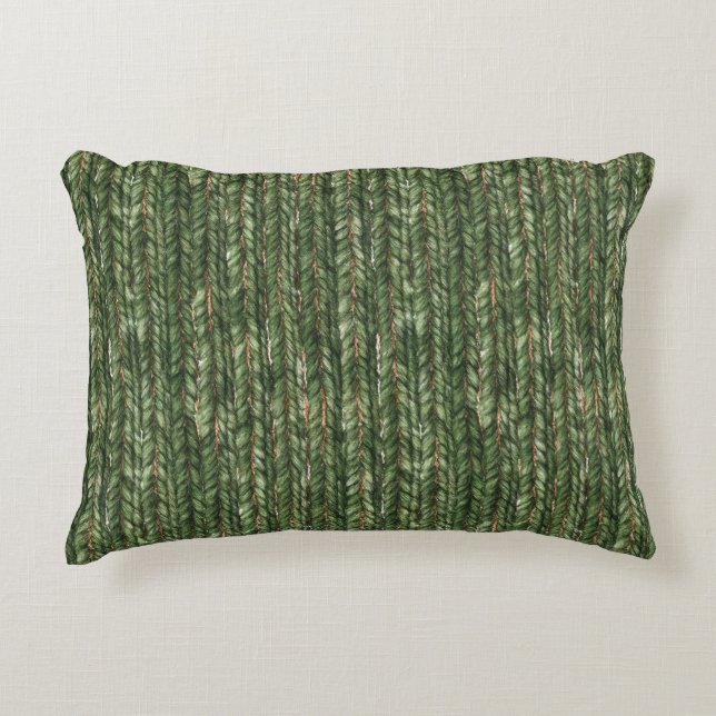 Faux Woven Green Red Threads Christmas Decorative Cushion (Front)