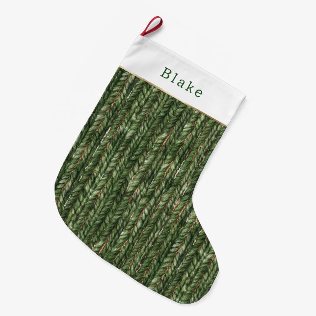 Faux Woven Green Threads Christmas Large Christmas Stocking (Front (Hanging))