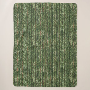 Faux Woven Green Threads Christmas Sherpa Blanket
