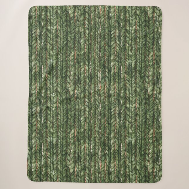 Faux Woven Green Threads Christmas Sherpa Blanket (Front)