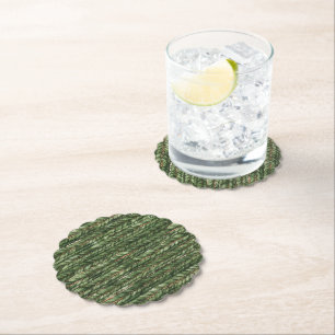 Faux Woven Green Threads Paper Coaster