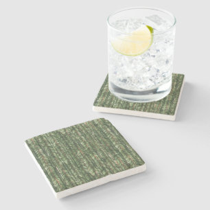 Faux Woven Green Threads Stone Coaster
