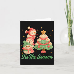 Faux Yarn Crochet Snowman And Christmas Tree  Card