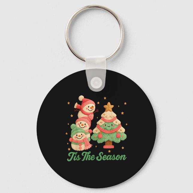 Faux Yarn Crochet Snowman And Christmas Tree  Key Ring (Front)