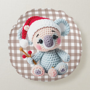 Faux Yarn Notch-Hook Koala Christmas Design Round Cushion