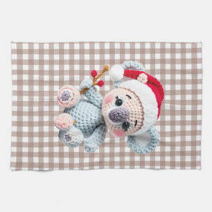 Faux Yarn Notch-Hook Koala Christmas Design Tea Towel