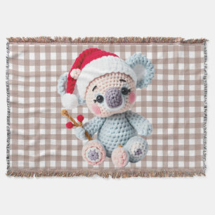 Faux Yarn Notch-Hook Koala Christmas Design Throw Blanket