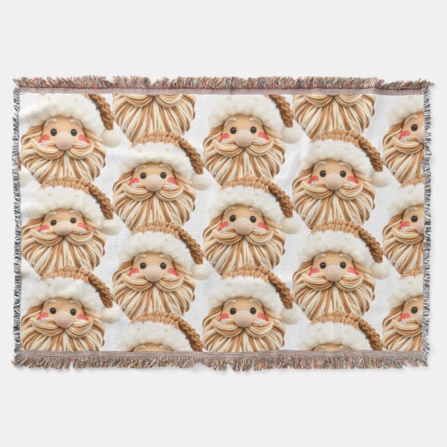 Faux yarn notch-hook Santa face Christmas Throw Blanket (Front)