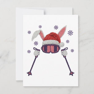 Faux yarn skiing rabbit with Santa hat winter humo Card