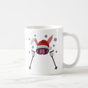 Faux yarn skiing rabbit with Santa hat winter humo Coffee Mug