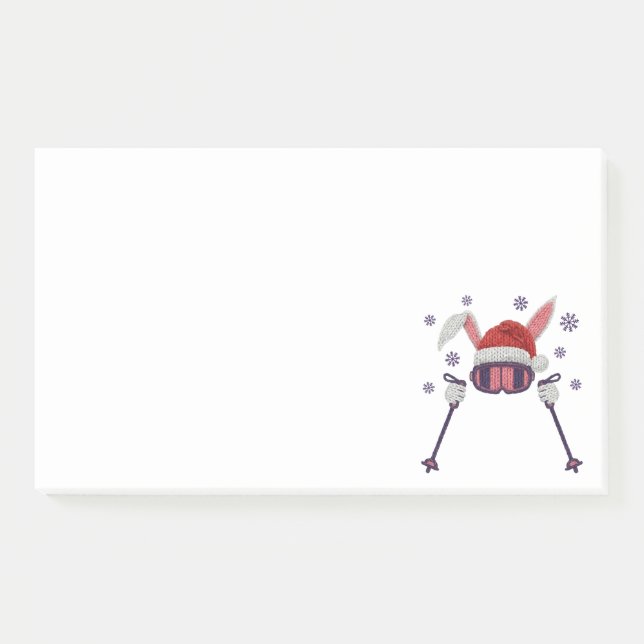 Faux yarn skiing rabbit with Santa hat winter humo Post-it Notes (Front)