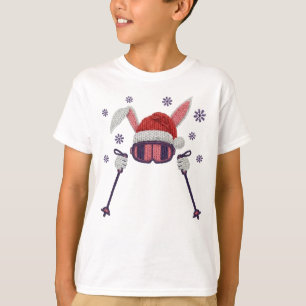 Faux yarn skiing rabbit with Santa hat winter humo T-Shirt