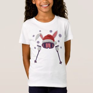 Faux yarn skiing rabbit with Santa hat winter humo T-Shirt
