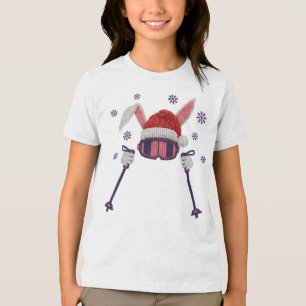 Faux yarn skiing rabbit with Santa hat winter humo Tri-Blend Shirt